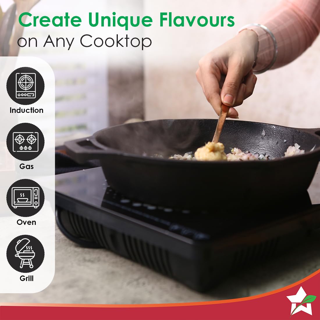 Wonderchef Forza Cast-iron Fry Pan | Pre-seasoned Cookware | Induction Friendly | 24cm