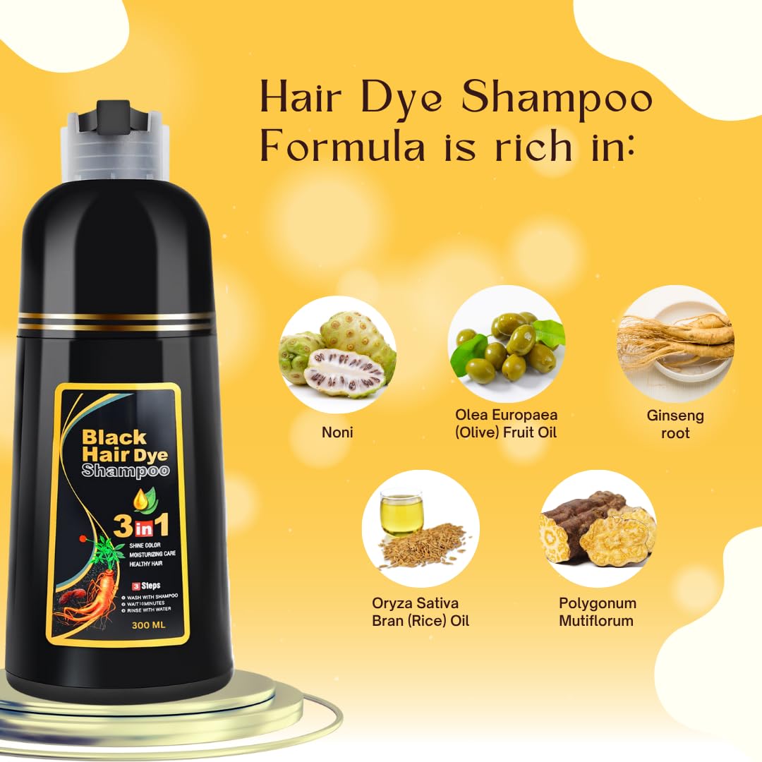 Hair Dye Shampoo | Black Hair Dye Shampoo 3 in 1 | Black hair Shampoo for Women & Men | 300ml (Pack 1)