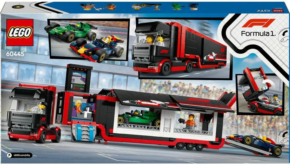 Lego City F1 Truck with RB20 & AMR24 F1 Cars Toy Race Vehicle Transporter Playset 60445