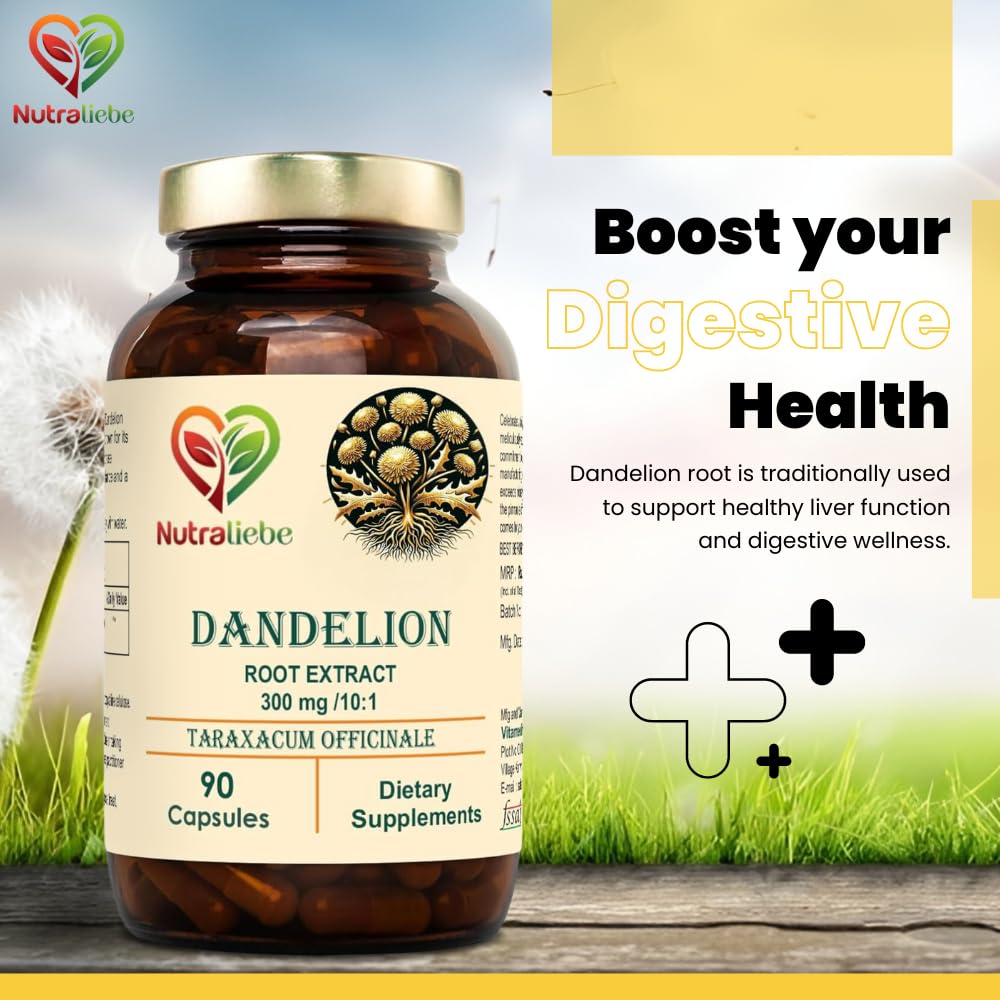 Nutraliebe Dandelion Root Extract 300mg - Taraxacum Officinale, 90 Capsules