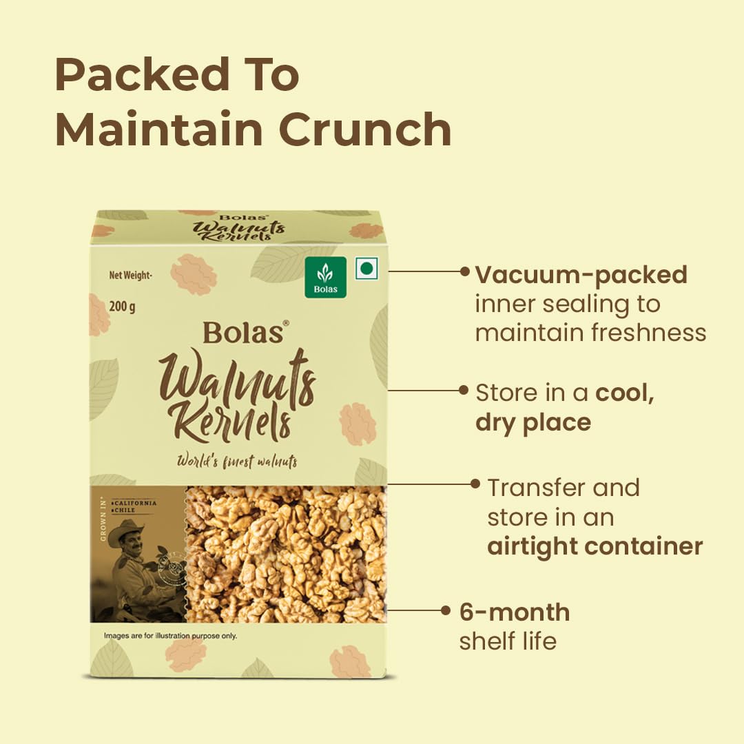 Bolas Walnut Kernels 200g | Akhrot Giri | Without Shell | Rich in Omega 3, Protein & Magnesium | Crunchy | Dry Fruits & Healthy Snack