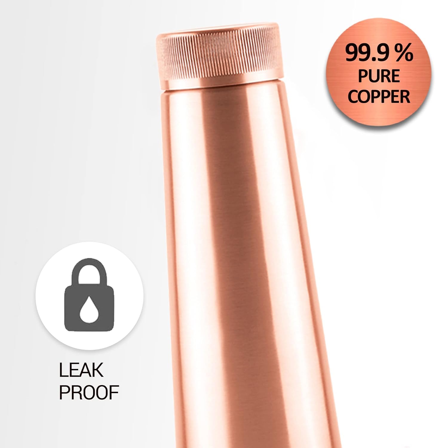 MILTON Copper Delight 1000 Bottle, Lacquer Coating, Curved bottle,100% Pure Copper, BPA Free, Leak Proof, Office Bottle, Boosts Immunity, Supports Digestive & Liver Health, Ayurveda Inspired
