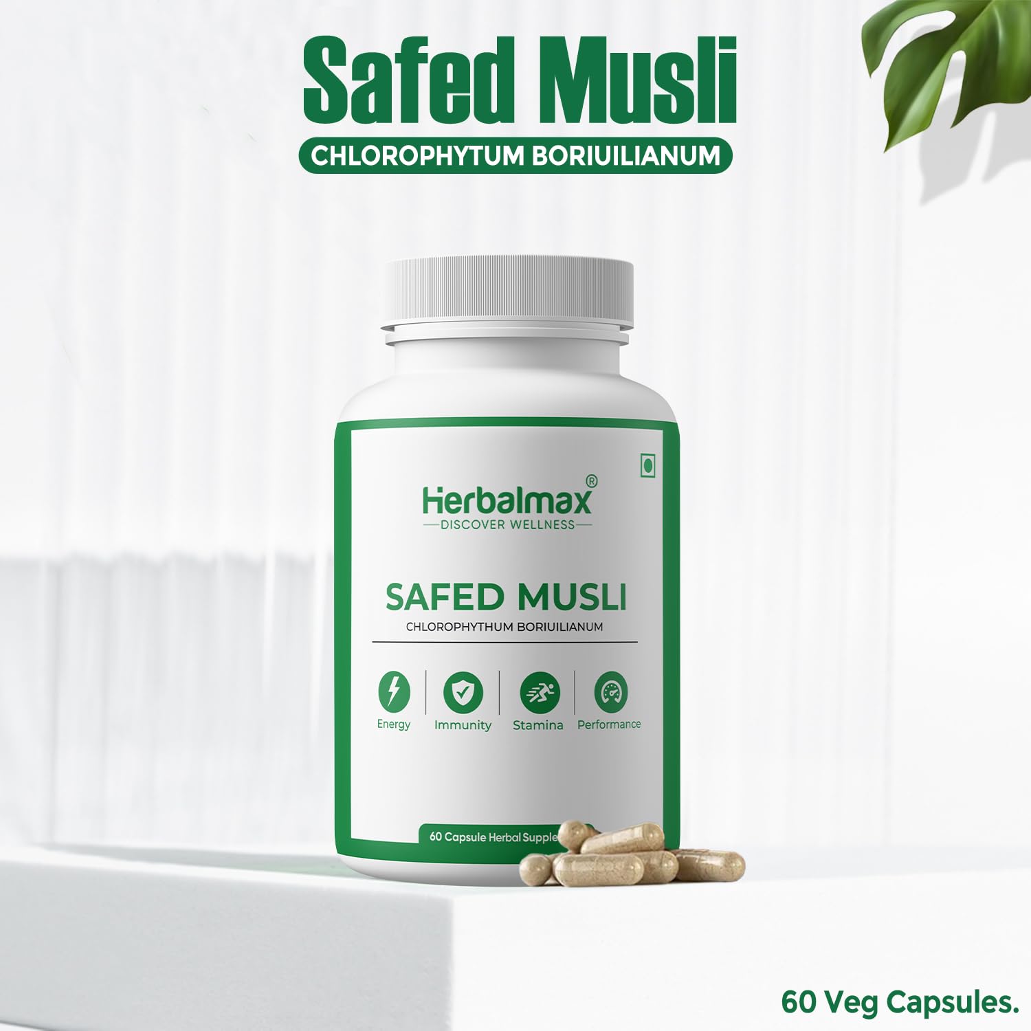 Herbalmax Safed Musli 800mg | With Shilajit, Ashwagandha & Gokshura | Natural Energy, Immunity Boost, Stamina & Stress Relief | Enhances Performance & Body Strength for Men & Women â€“ 60 Veg Capsules
