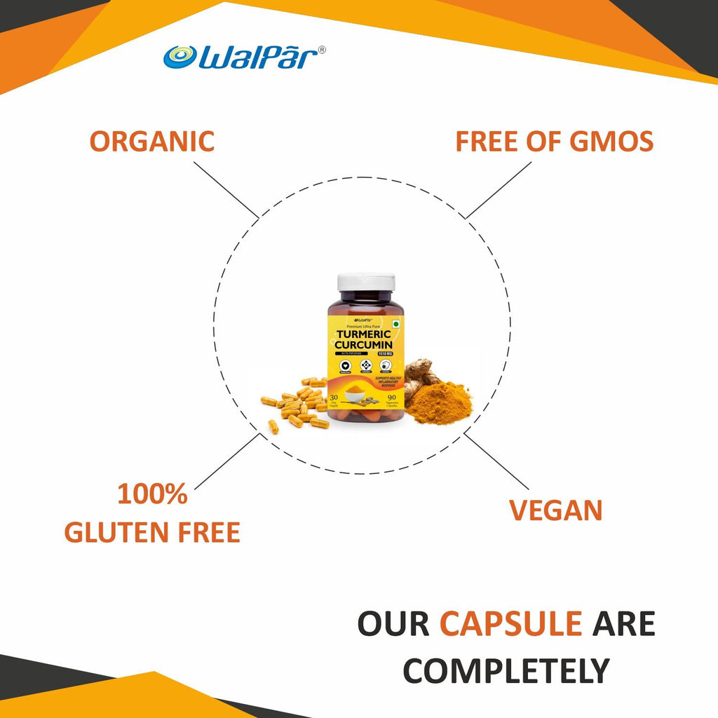 WALPAR Organic Curcumin Turmeric with Piperine Bioperine - 1510mg 90 Capsules
