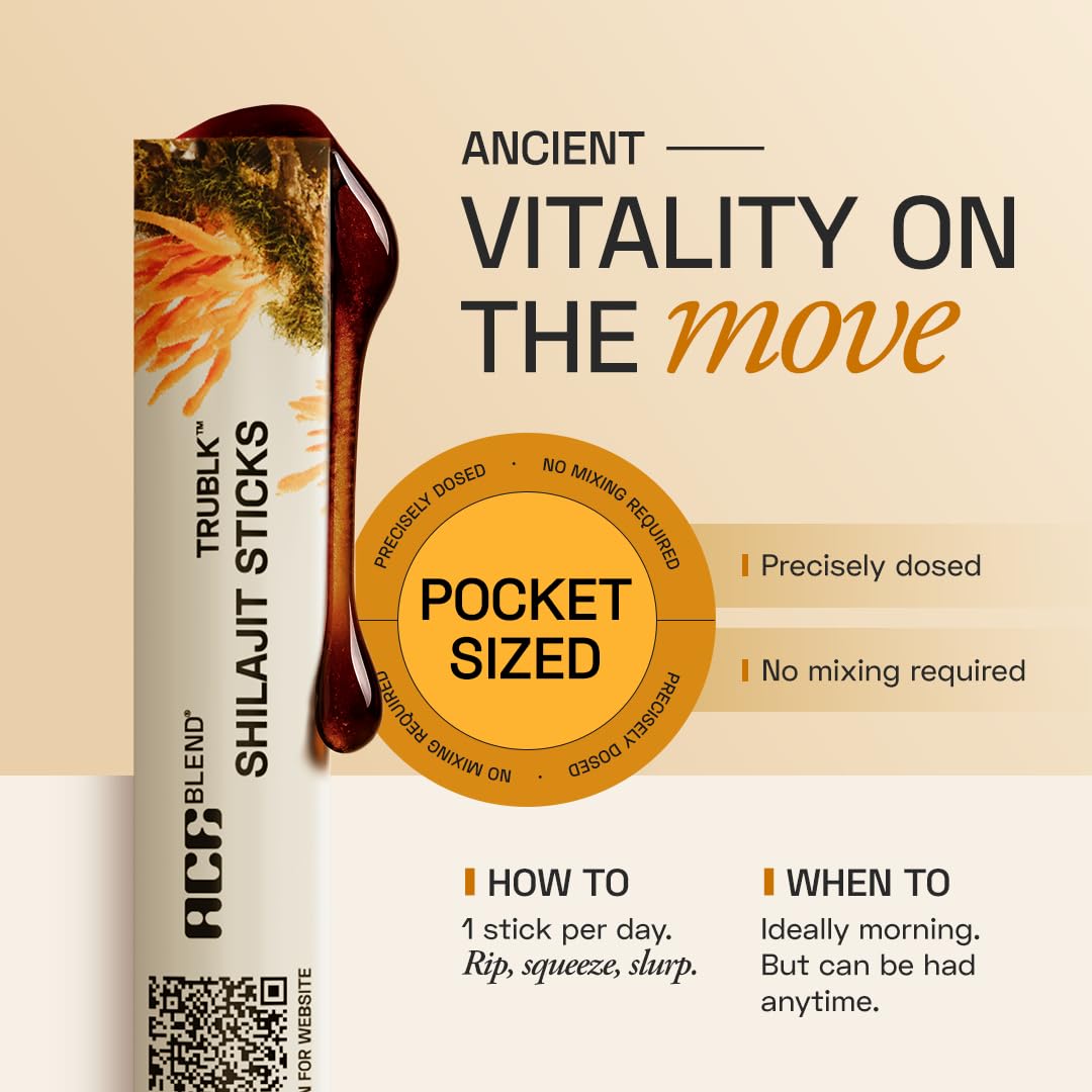 Ace Blend 400mg TRUBLK Shilajit Sticks (5 Servings) | 120mg Cordyceps Mushroom & Organic Honey | Over 75% Fulvic Acid & 80+ Trace Minerals | For Strength & Performance | High Absorption | Men & Women