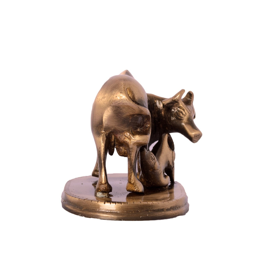 Ecraftindia Kamdhenu Cow and Calf Sculpture Brass Showpiece | Brown