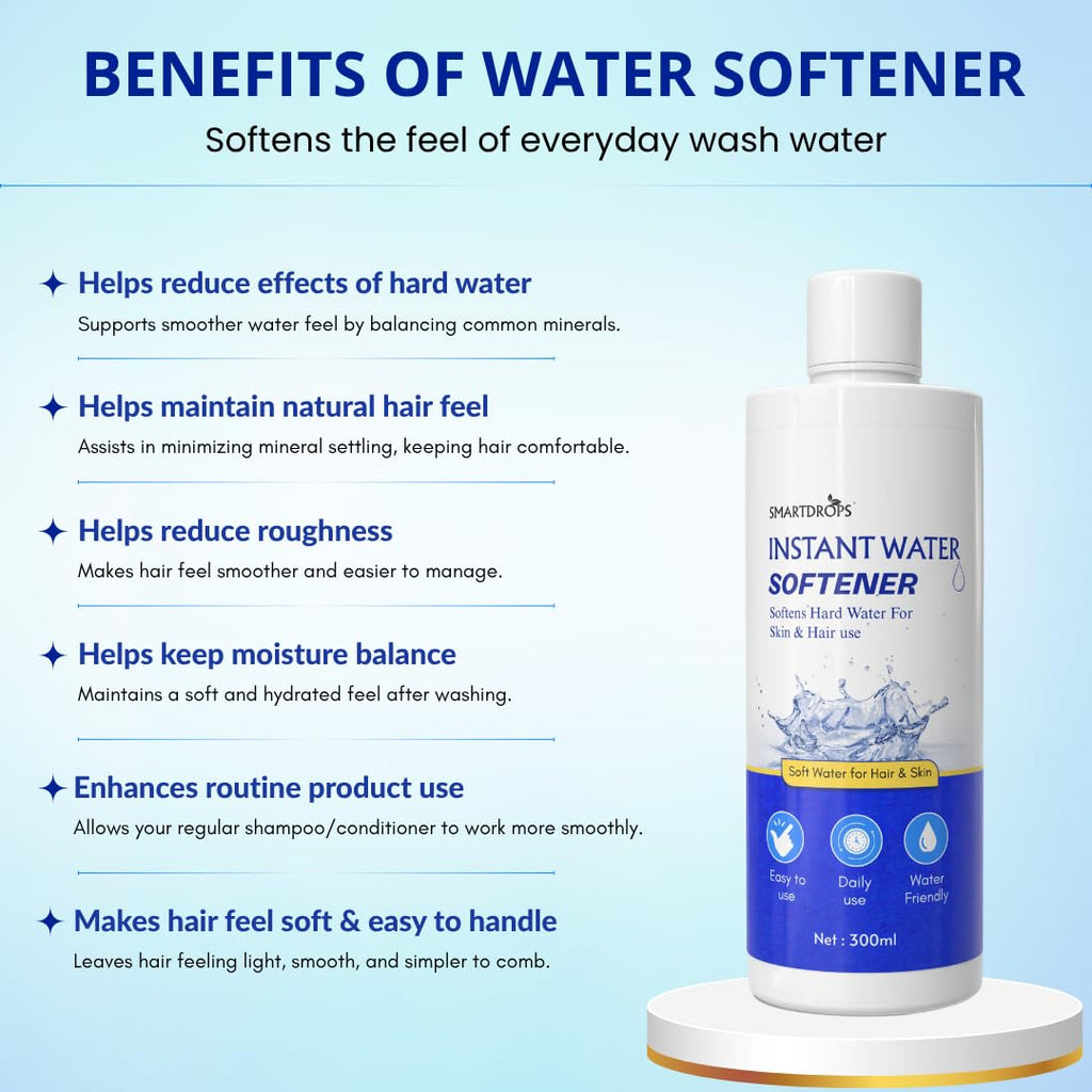 Smartdrops Instant Water Softener | Hard Water Solution for Hair Fall & Skin Dryness | Disables Hardness & Maintains pH Level | Makes Your Water Hair & Skin Friendly | Water Softener for Bath, 300 ml (Pack of 1)