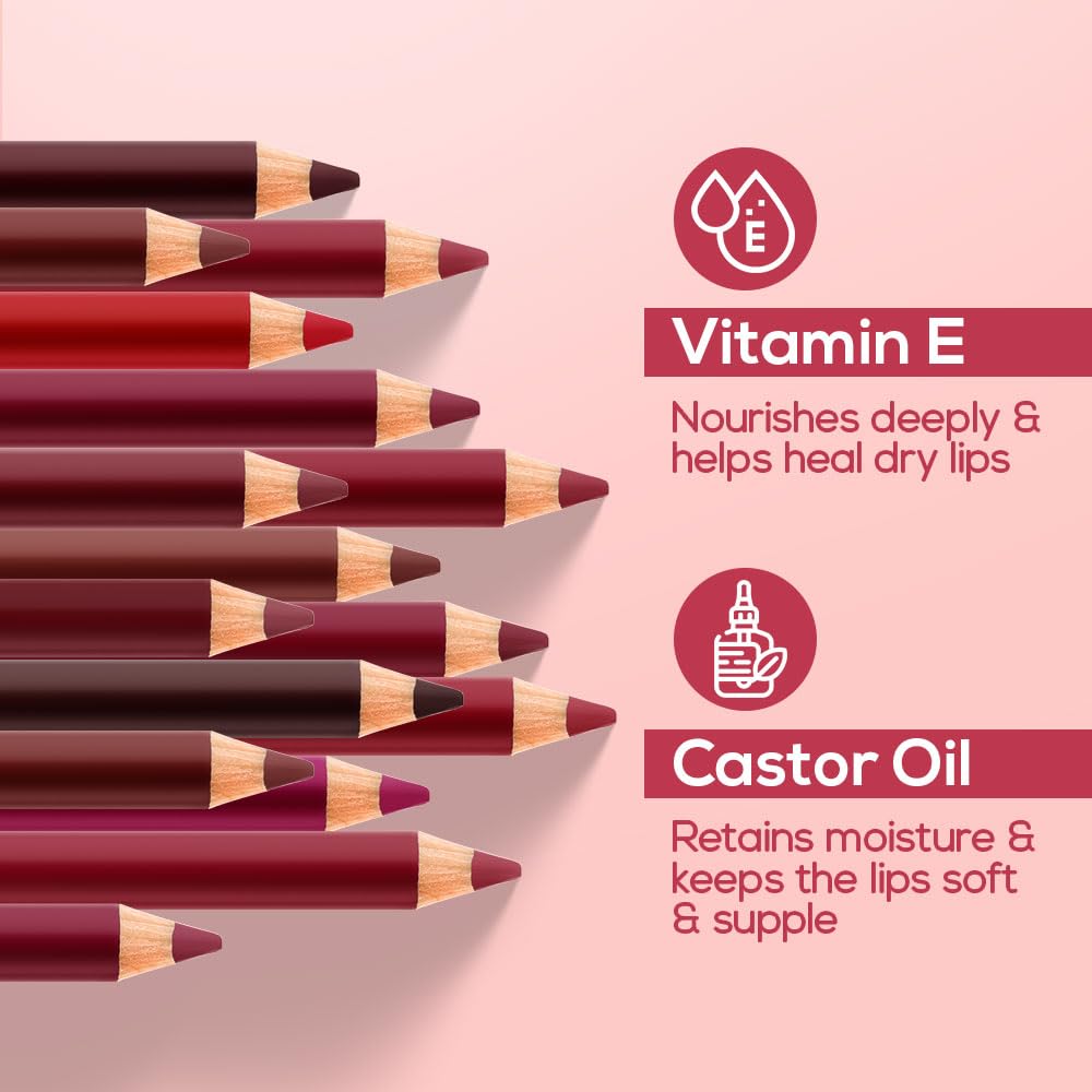 RENEE Define Pencil Lip Liner - Pink Sauce, Long Lasting & Smudge Proof, Full Coverage, Intensely Pigmented, Easy Glide Formula, Vitamin E & Castor Oil Infused, 1.2Gm