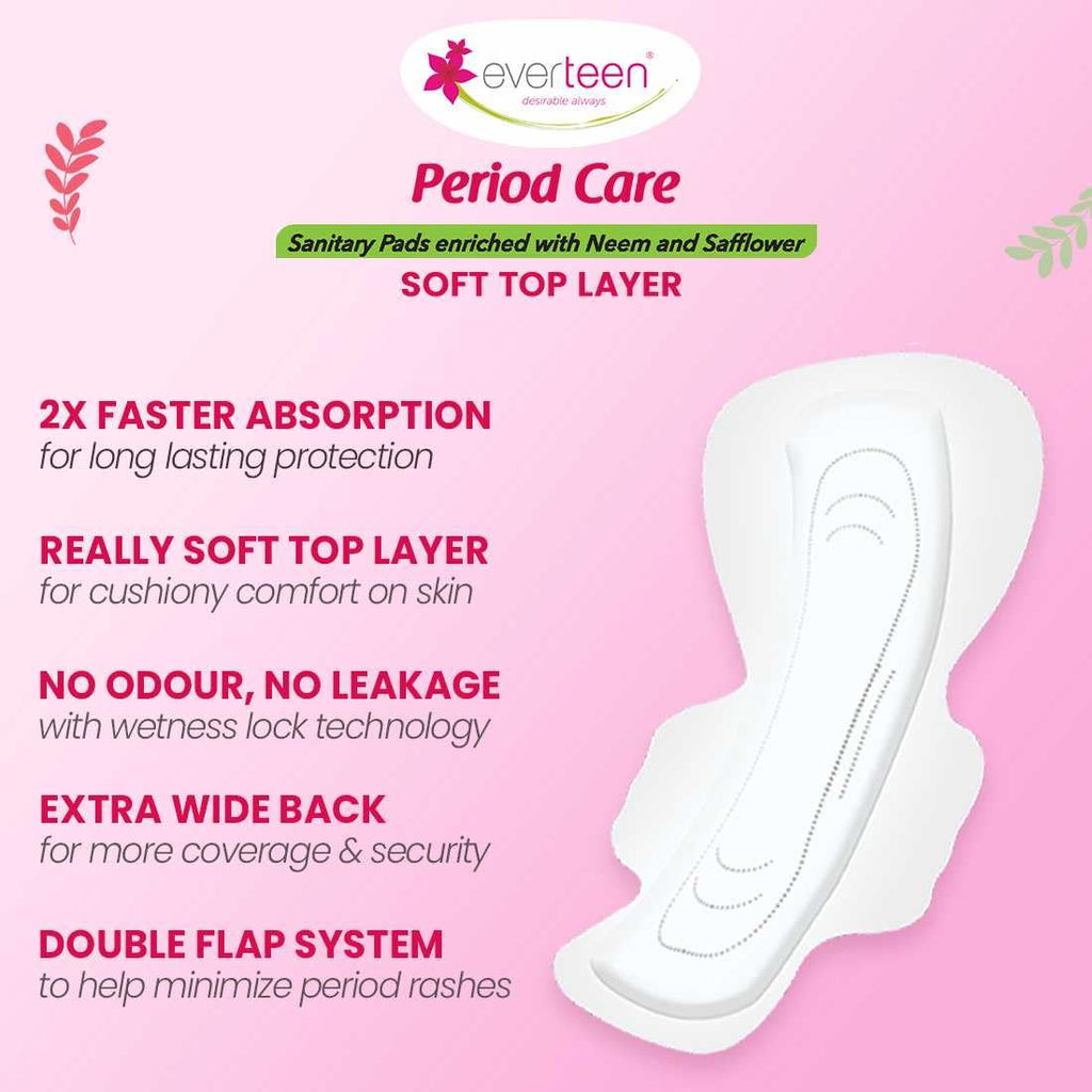 everteen XXL Sanitary Napkin Pads with Cottony-Soft Top Layer for Women Enriched with Neem and Safflower, XX-Large, 320mm Pack of 40,