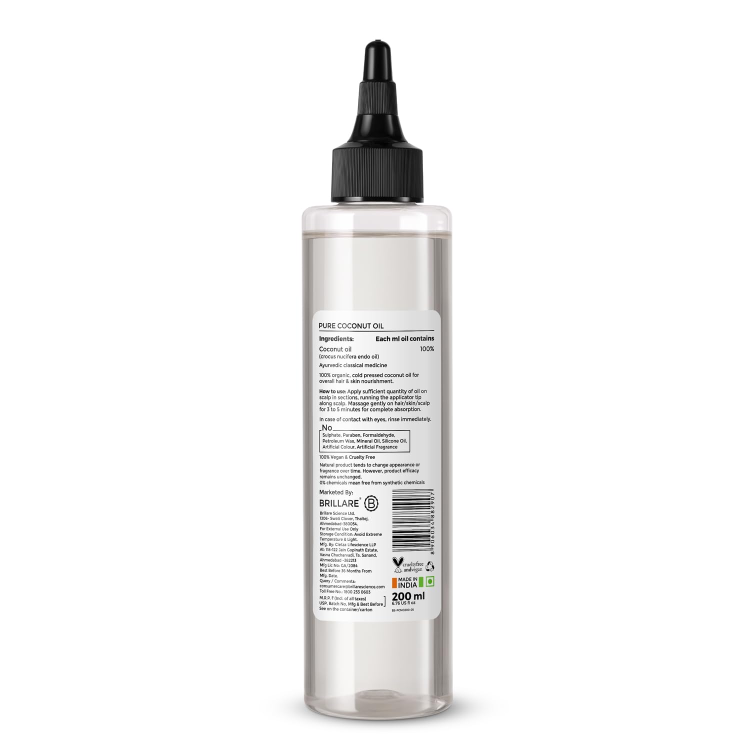 Brillare Pure Coconut Oil, Organic and Cold Pressed Hair Oil with Zero Chemicals, Rich in Vitamins & Amino Acids, Best for Dry & Flaky Skin