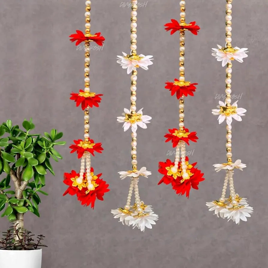 Side Hangings Red And White Flower Strings Pack Of 8 2 Cm