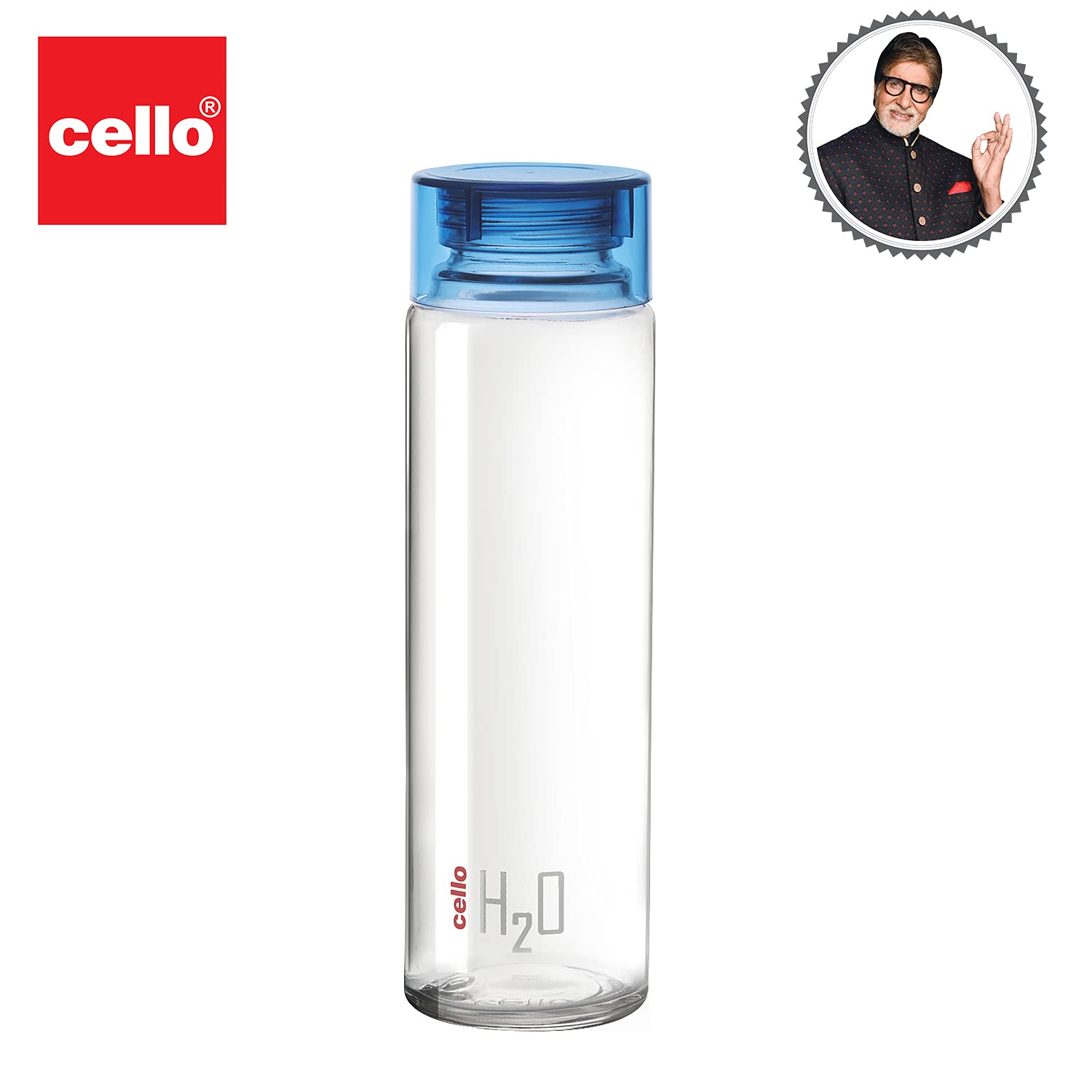 Cello H2O Glass Fridge Water Bottle with Plastic Cap | 920 ml | Set of 3 | Blue
