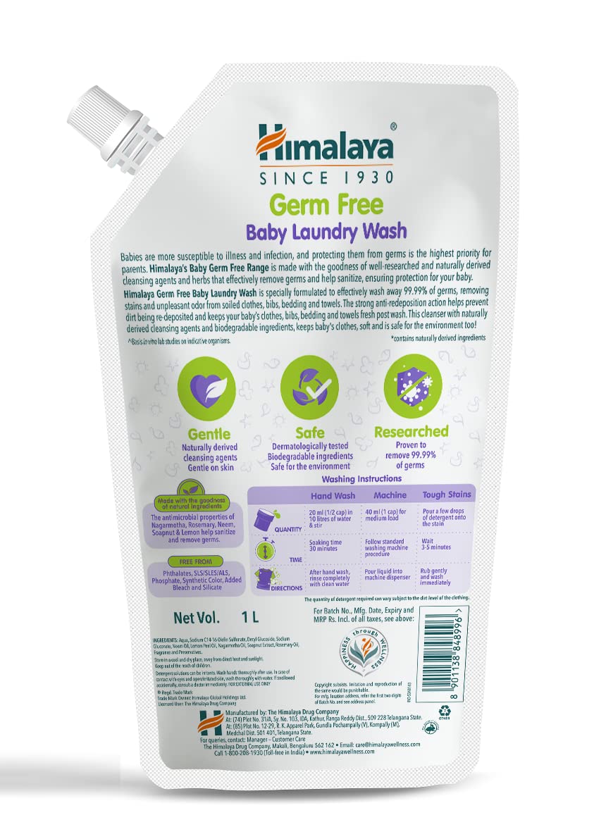Himalaya Germ Free Baby Laundry Wash 1 L Pouch, White, (7004801) & Himalaya Diaper Rash Cream,100gm