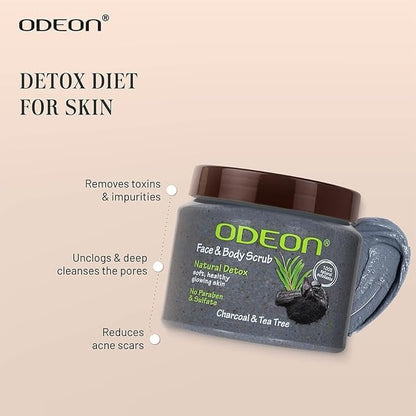 Odeon Charcoal & Tea Tree Oil Body Scrub - 300 ml