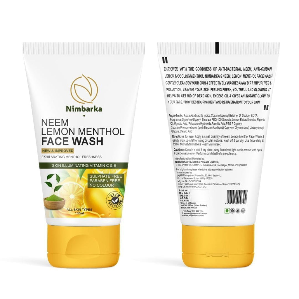 Nimbarka Neem Lemon Menthol Face Wash with Vitamin C & E - 100 ml