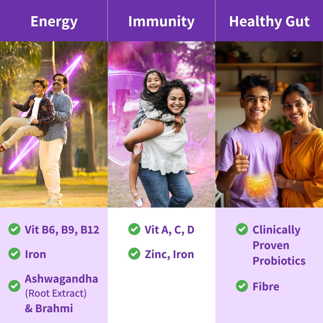 Good Monk Clinically Proven Multivitamin Mix for Kids, Men & Women | For Energy, Immunity, Gut Health | With Probiotics, Fibre, Vit B12, C, D, Iron, Zinc | Add To Food - No Taste Change | 30 Sachets