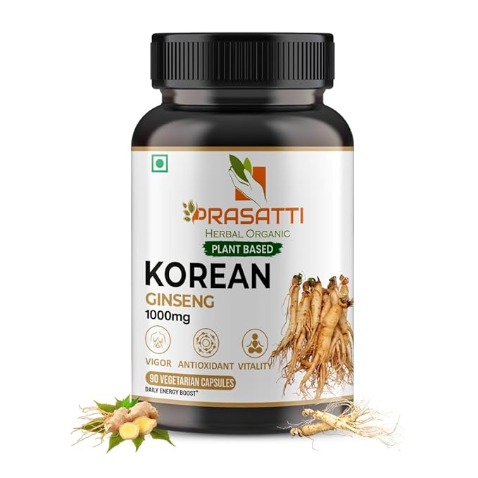 Prasatti Herbal Organic Korean Ginseng 1000 Mg 90 Veg Capsules