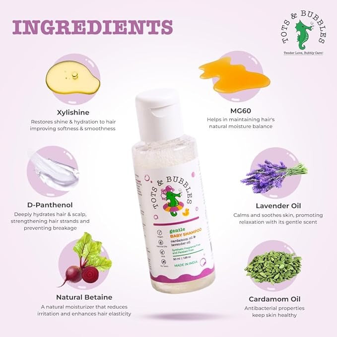 Tots & Bubbles Gentle Tear Free Shampoo with Natural Lavender & Cardamom Oil - 50ml