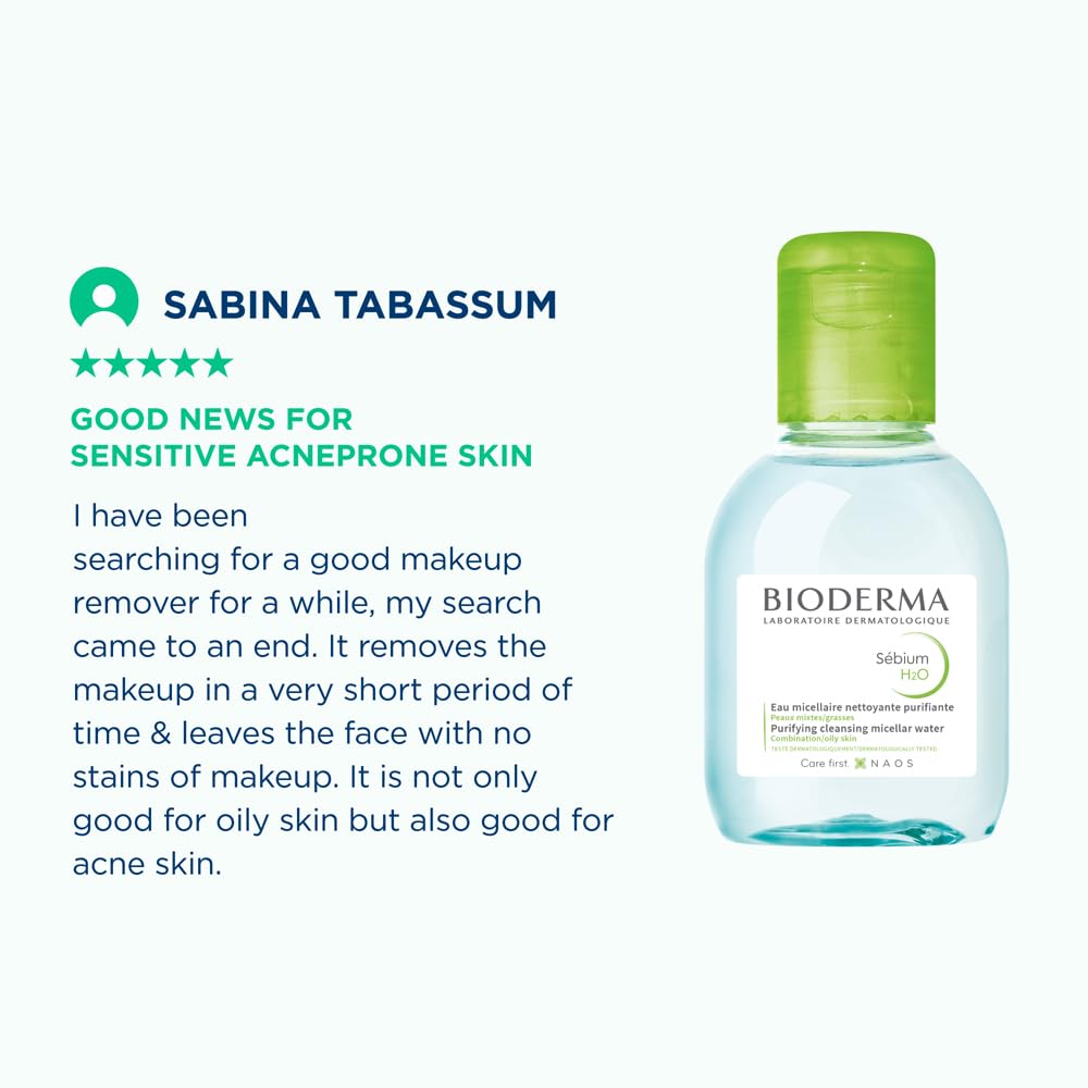 Bioderma Sebium H2O Purifying Micellar Cleansing Water and Makeup Removing Solution with Zinc Gluconate & Copper Sulphate For Combination to Oily Skin 100 ml