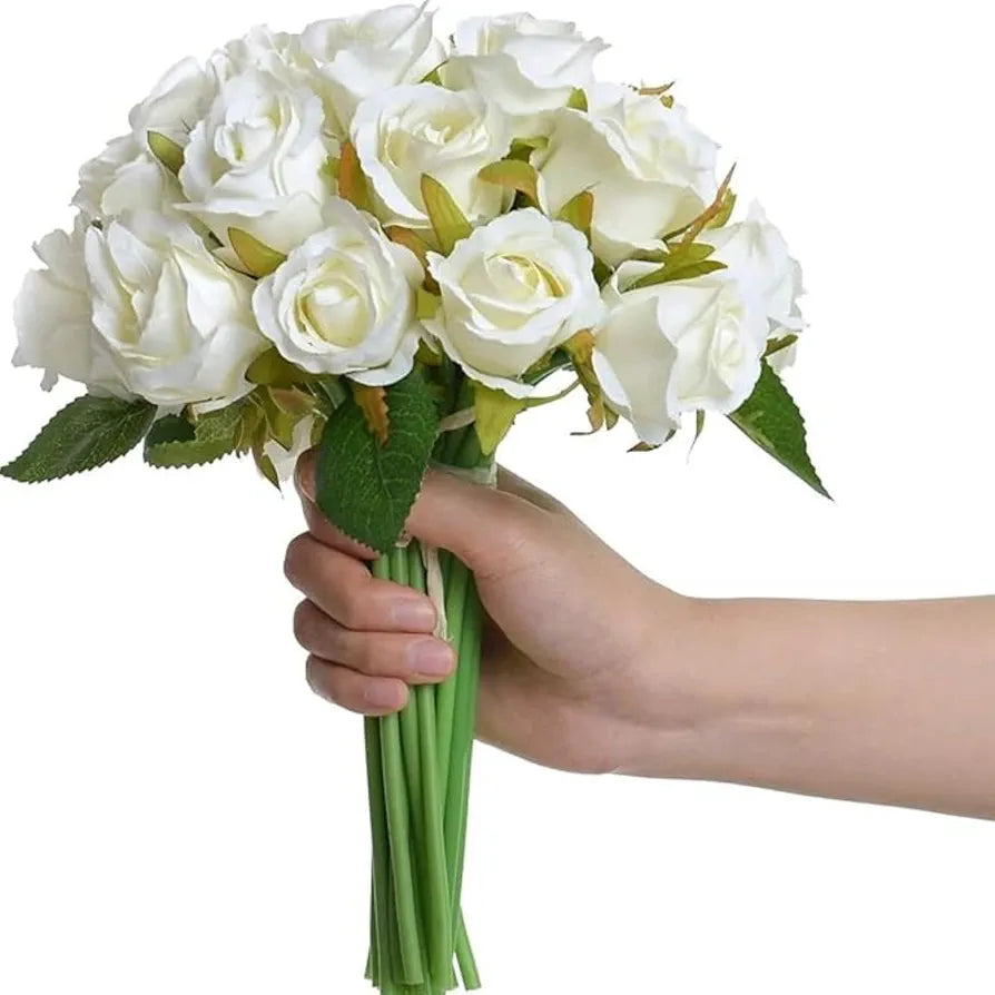 Artificial Rose Flower Bunches for Vase Premium Decorative Gift Items Set of 12