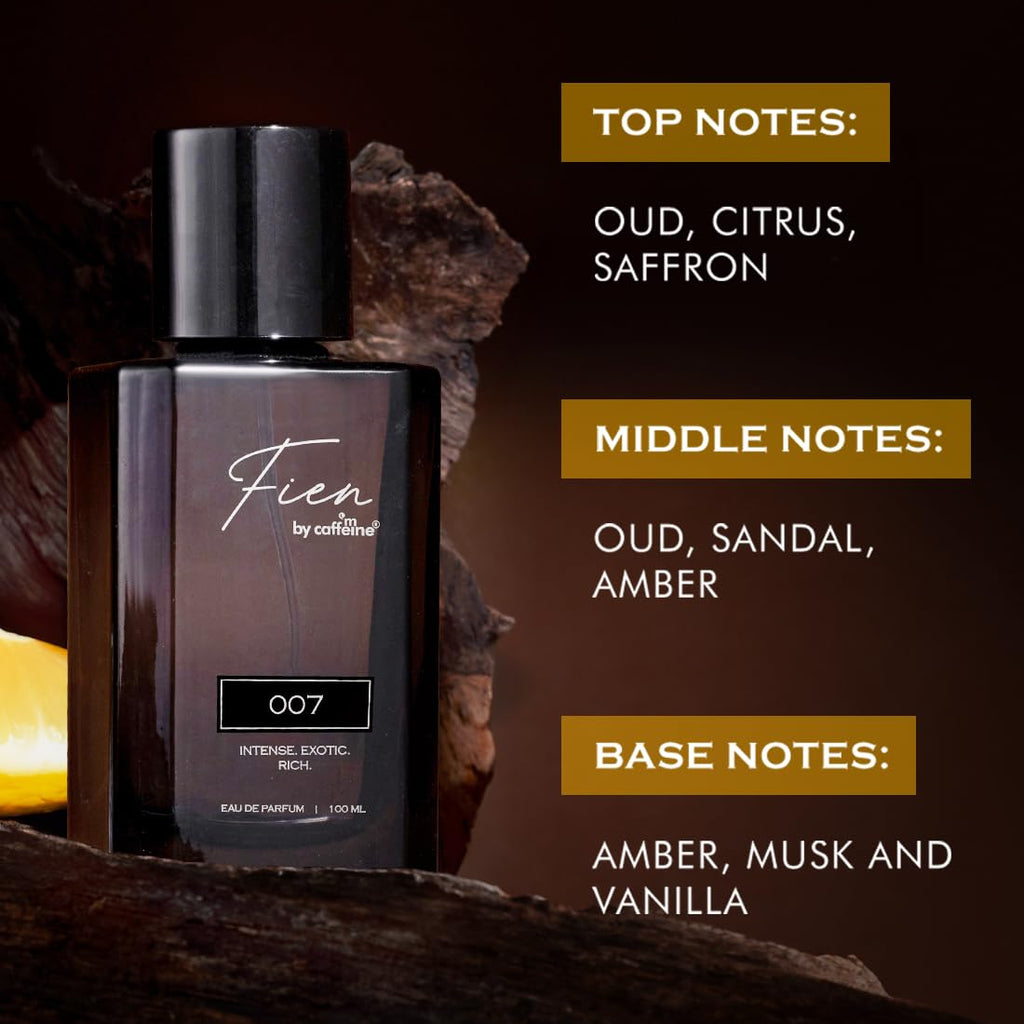 FIEN 007 Perfume for Men | Oriental Oud Scent | 12 Hrs Long Lasting | mCaffeine Perfume | Fien Eau De Parfum with Oud, Sandal & Musk | perfume for men | Solid mCaffeine Premium & Luxurious Perfume - 100ml