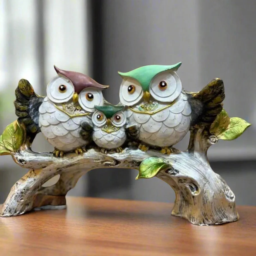Alila Elegant Owl Family Set Birds Tree Statue Showpiece for Good Luck Home 6 inches