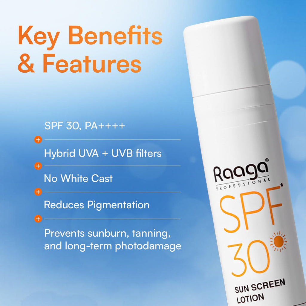 Raaga Professional SPF 30 Sunscreen Lotion | PA++++, UVA + UVB Protection, Anti Tan Activities, Non-Greasy Feel, Water and Sweat Proof Technology (55 ml)