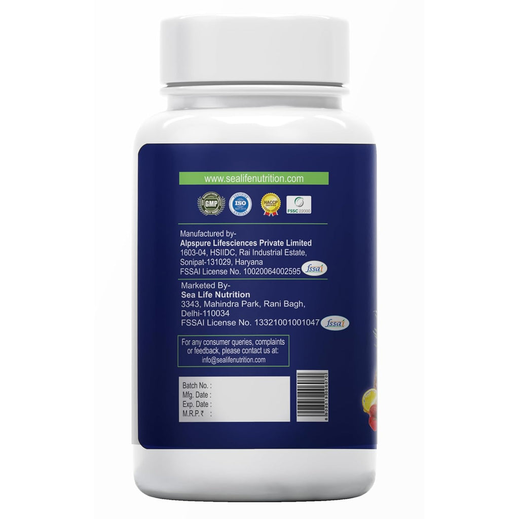 Sea Life Multivitamin With Herbal Extract With Zinc, Calcium,Vitamin C, D2 and Natural Herbal Extracts, Complete Health Booster, For Daily Immunity Strong Bones, and Enhances Energy Level (Pack of-1)