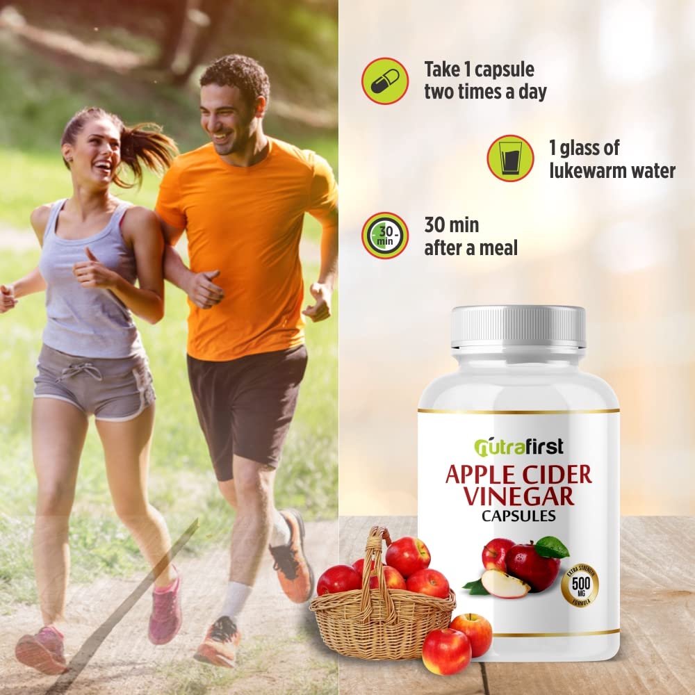 Nutrafirst Apple Cider Vinegar Capsules (500mg) for Weight Management, Skin & Hair Health in Men & Women â€“ 60 Capsules