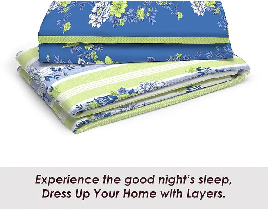 Layers Firenze Cotton Bedsheet Set for All Seasons Lightweight 140 TC Queen Size Dark Blue 1 Color