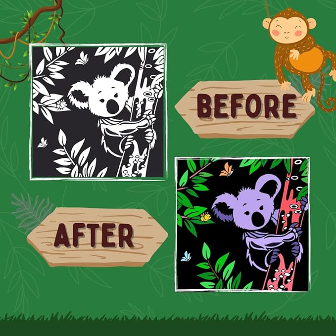PepPlay Velvet Coloring Card Kit Set of 5 Travel Friendly No Mess Art for Kids Art and Craft Wild Theme Colouring