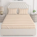 Layers Classic Cotton Bedsheet Set for All Seasons Lightweight 104 TC Queen Size Brown Lined Geometry Pattern