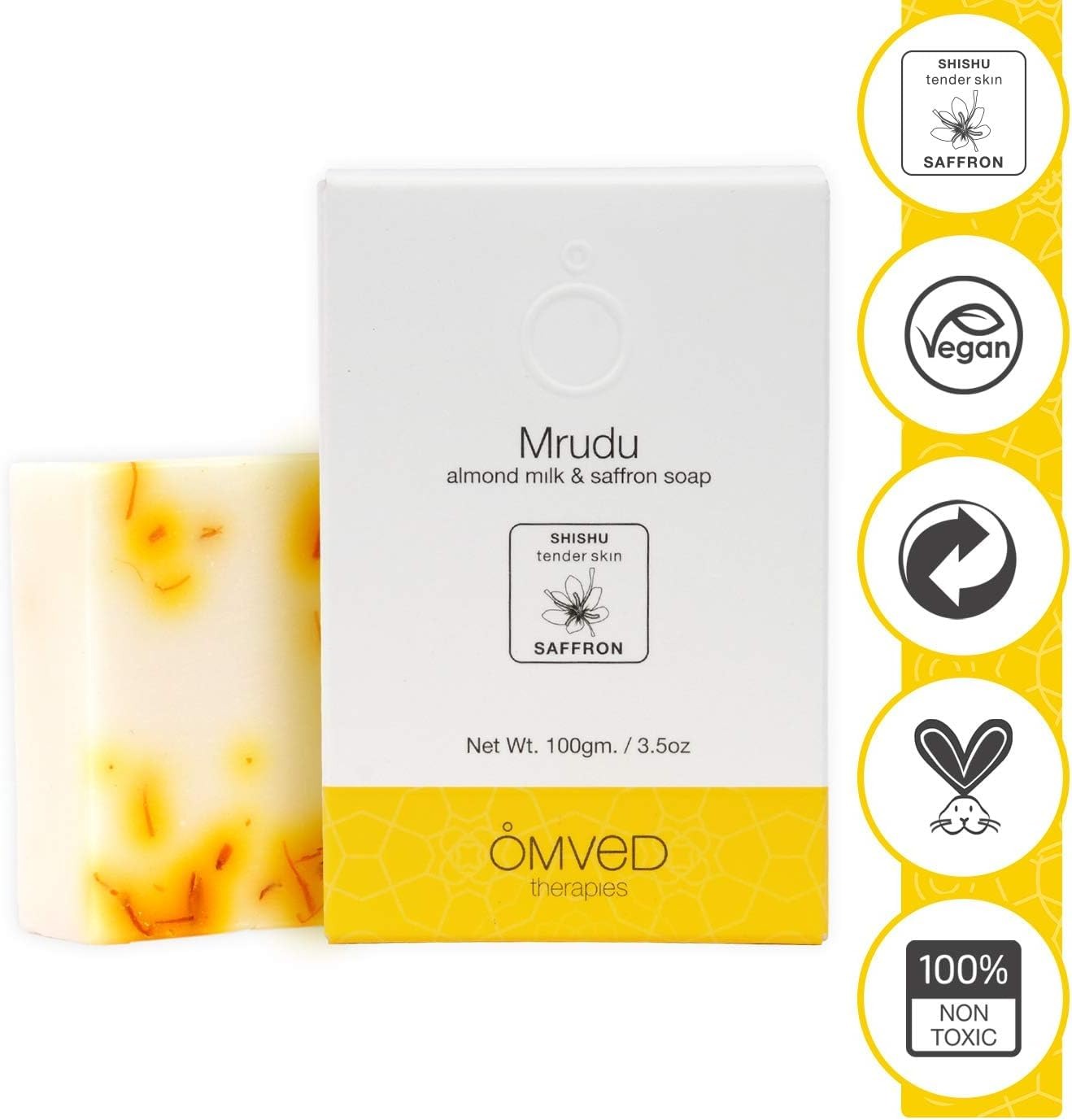Omved Mrudu Almond Milk and Saffron Extra Moisturizing Baby Soap - 100 gms (Pack of 2)