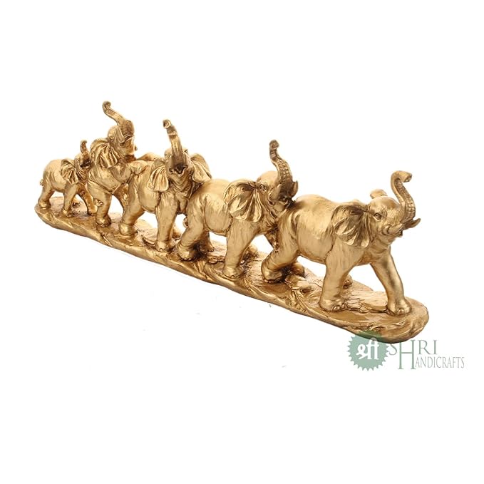 Indicast Resin Five Elephant on Base Animal Figurines Handcrafted Decorative Showpiece Idol