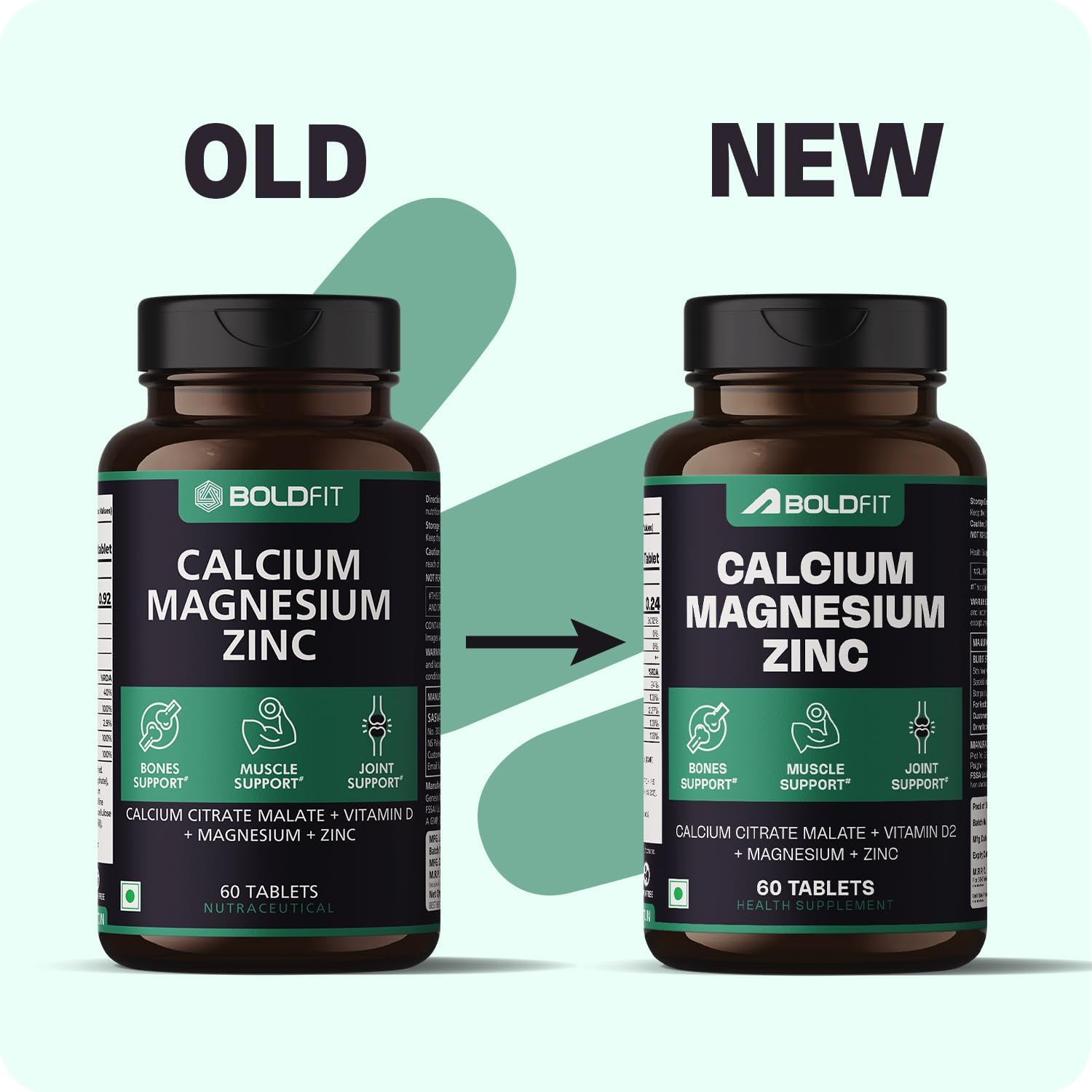 Boldfit Calcium Tablets 1000 mg with Magnesium & Zinc for Women and Men, Calcium Supplement for Bone & Joint Support, 60 Tablets