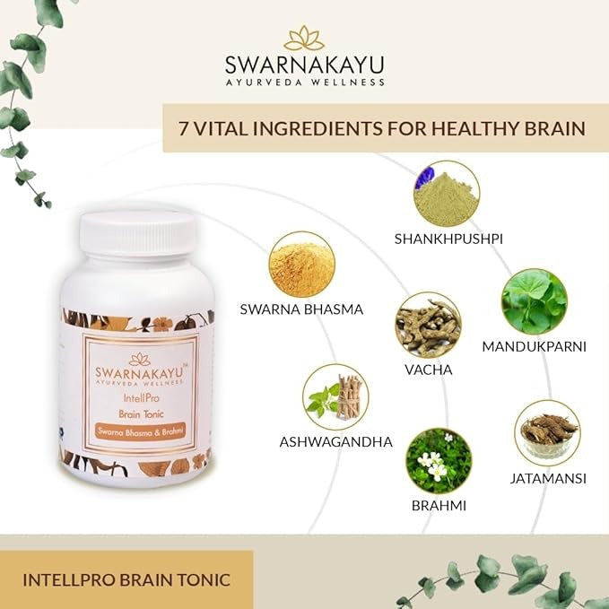 Swarnakayu 24K Gold Bhasma IntellPro Brain Booster Supplements - 30 Tabs