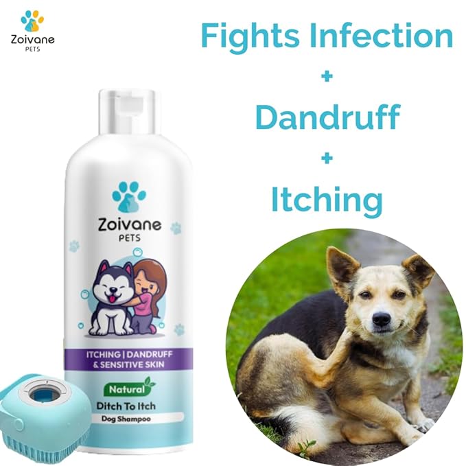 Zoivane Dog Shampoo 500 Ml With Dog Brush | Ditch to Itch & Dog Anti Dandruff Shampoo | Set of 2