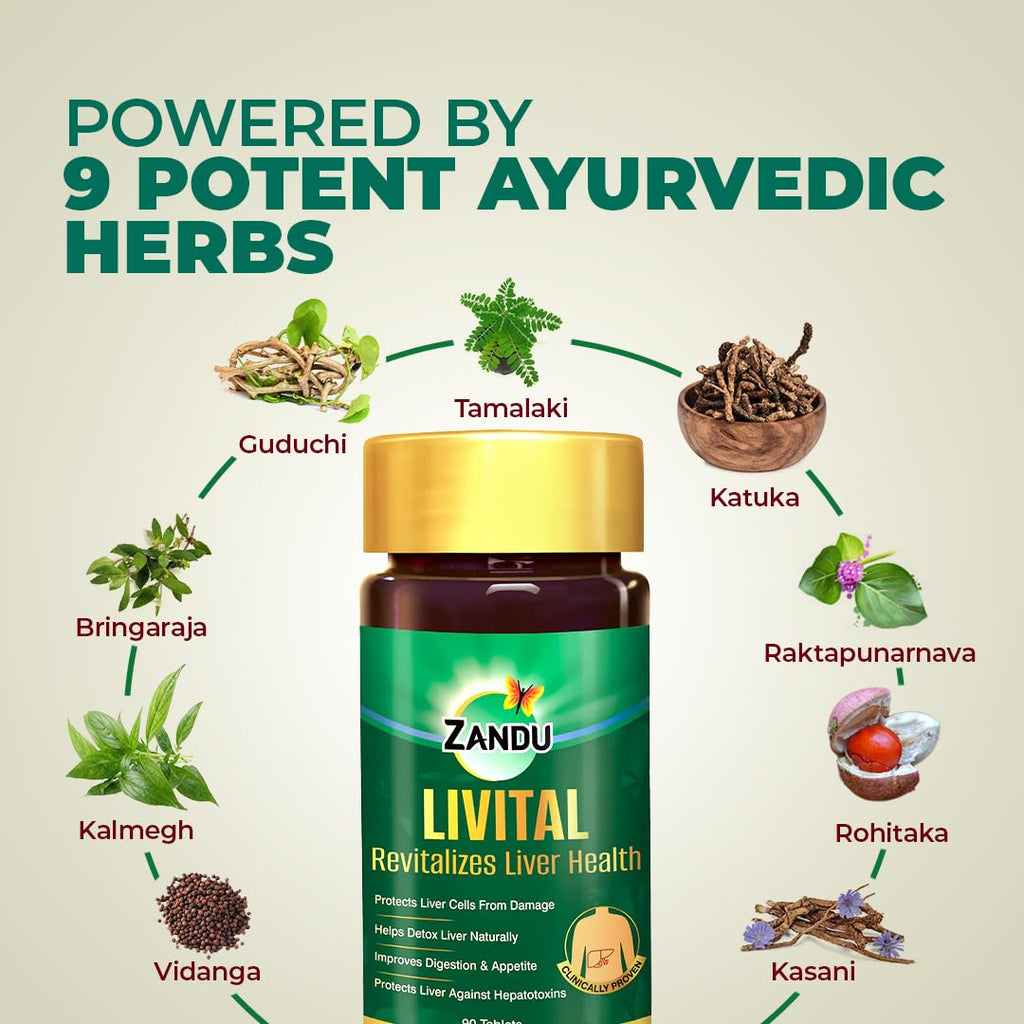 Zandu Livital Liver Tablets â€“ Clinically Proven for Liver Detox & Health Support in 2 Months | 90 Tabs | Ayurvedic Formula with Bhringaraj & Guduchi | 100% Ayurvedic Ingredients
