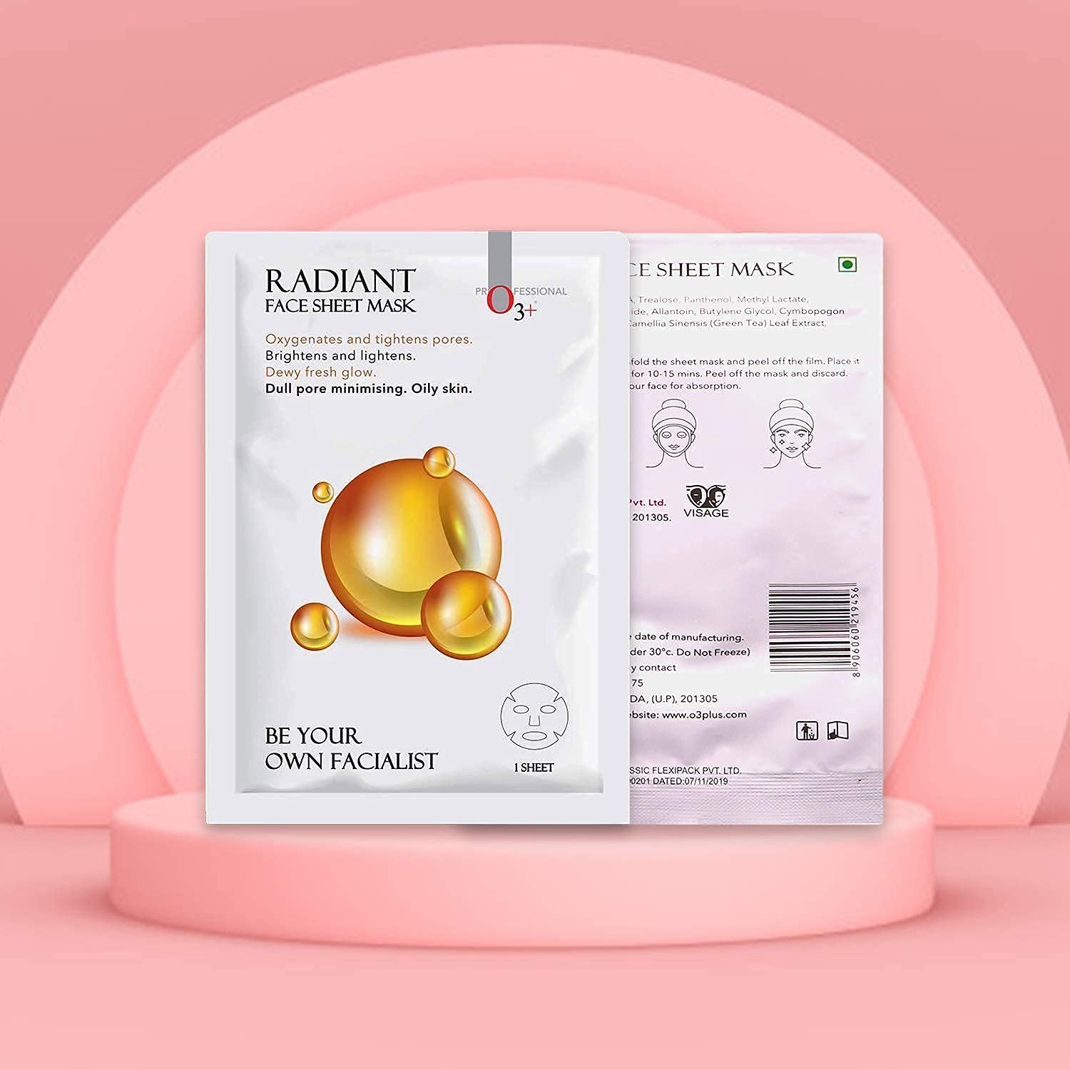 O3+ Facialist Radiant Face Sheet Mask for Oxygenates and tightens pores to reduce uneven skin tone