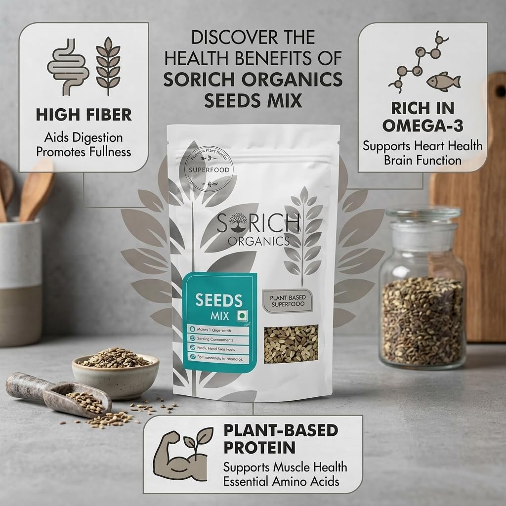 Sorich Organics Mixed Seeds for Eating | Plant-Based Superfood Snack Rich in Omega 3, Antioxidants, Fibre & Vitamin E | Pumpkin, Sunflower & Flax Blend | Healthy Trail Mix