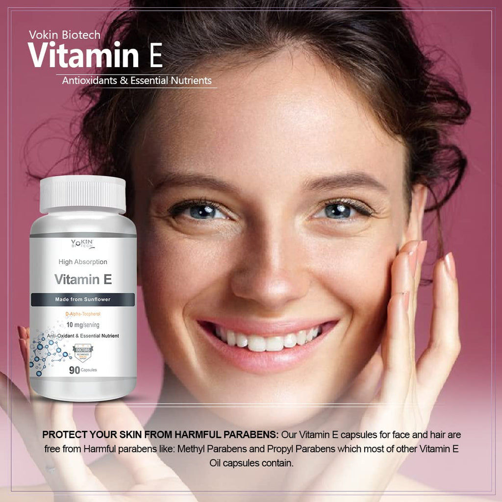 Vokin Biotech Natural Vitamin E from Sunflower - D-Alpha-Tocpherol - 10mg - 90 Capsules
