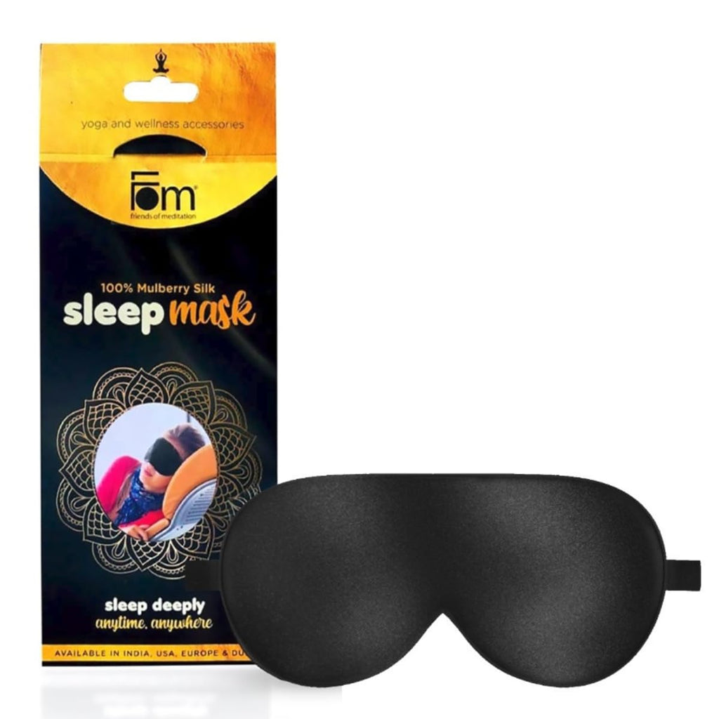 Friends of Meditation® 100% Mulberry Silk Sleep Mask – Pure Silk Eye Mask for Sleeping, Super Smooth Blackout Blindfold, Soft Adjustable Strap, Luxury Eye Cover for Travel, Meditation (Black)