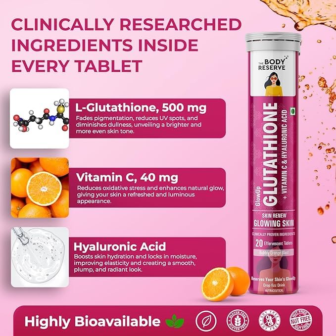 The Body Reserve Glutathione Tablets For Glowing Skin With Vitamin C Each - 20 tabs (Pack of 2)