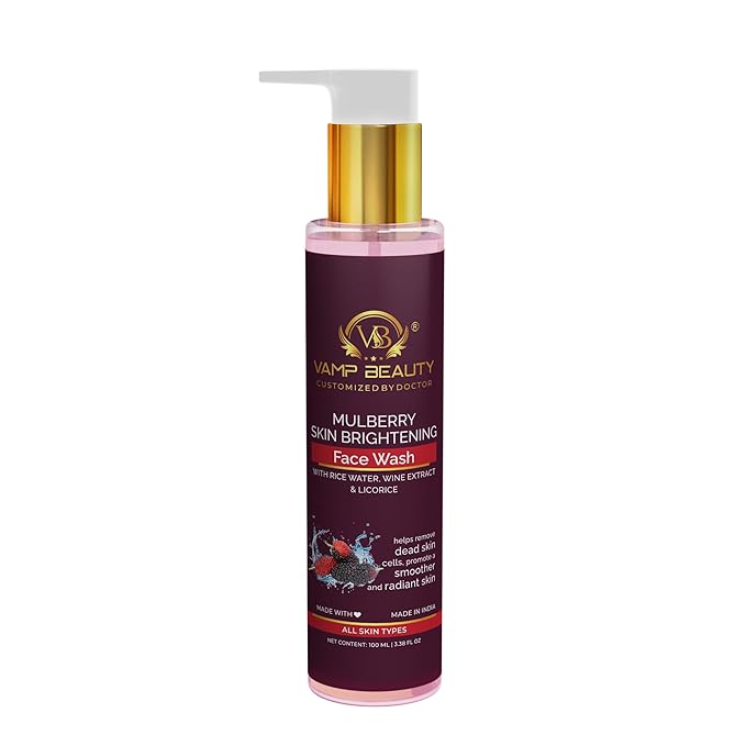 Vamp Beauty Mulberry Skin Brightening Face Wash With Goodness of Rice Water, Wine Extract & Licorice - 100 Ml