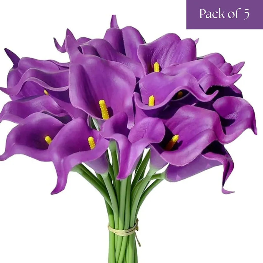 Artificial Foam Tulip Lily Flower Sticks 5 Pcs Purple