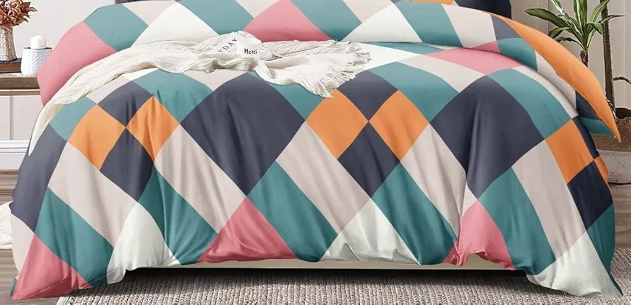 The Home Style Supersoft Cotton King Size Printed Flat Double Bedsheet with 2 Pillow Cover 300 TC Multicolor Abstract
