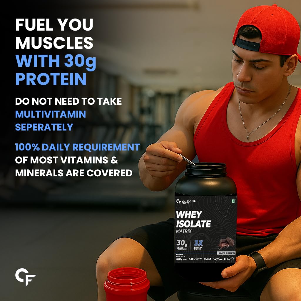 Carbamide Forte Whey Isolate Matrix | Whey Protein Powder | 30g Protein | Belgian Chocolate Flavour - Whey Protein Isolate 1kg