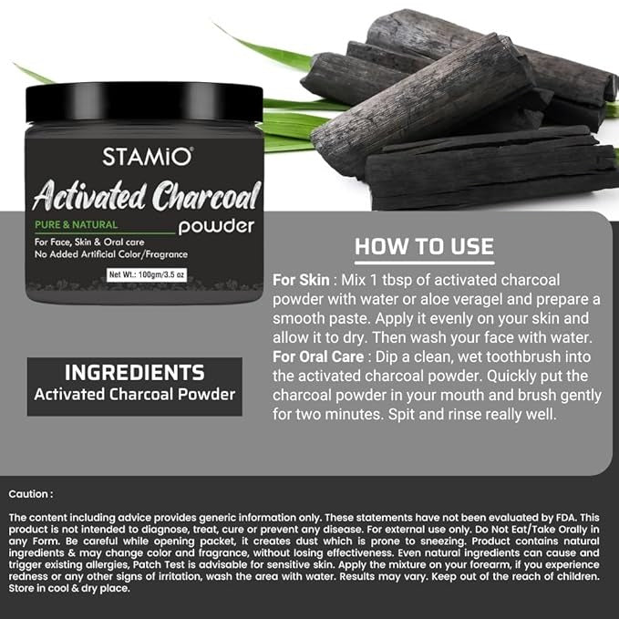 Stamio Activated Charcoal Powder - 100 gms