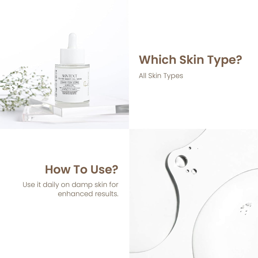 Personal Touch Skintext Texture Reboot C.E.L Serum | Skin Barrier Repair Serum for Strengthening & Volume Restoration | Ceramide, Escin & Licorice | Hydrating & Smoothing Face Serum | 30 ml