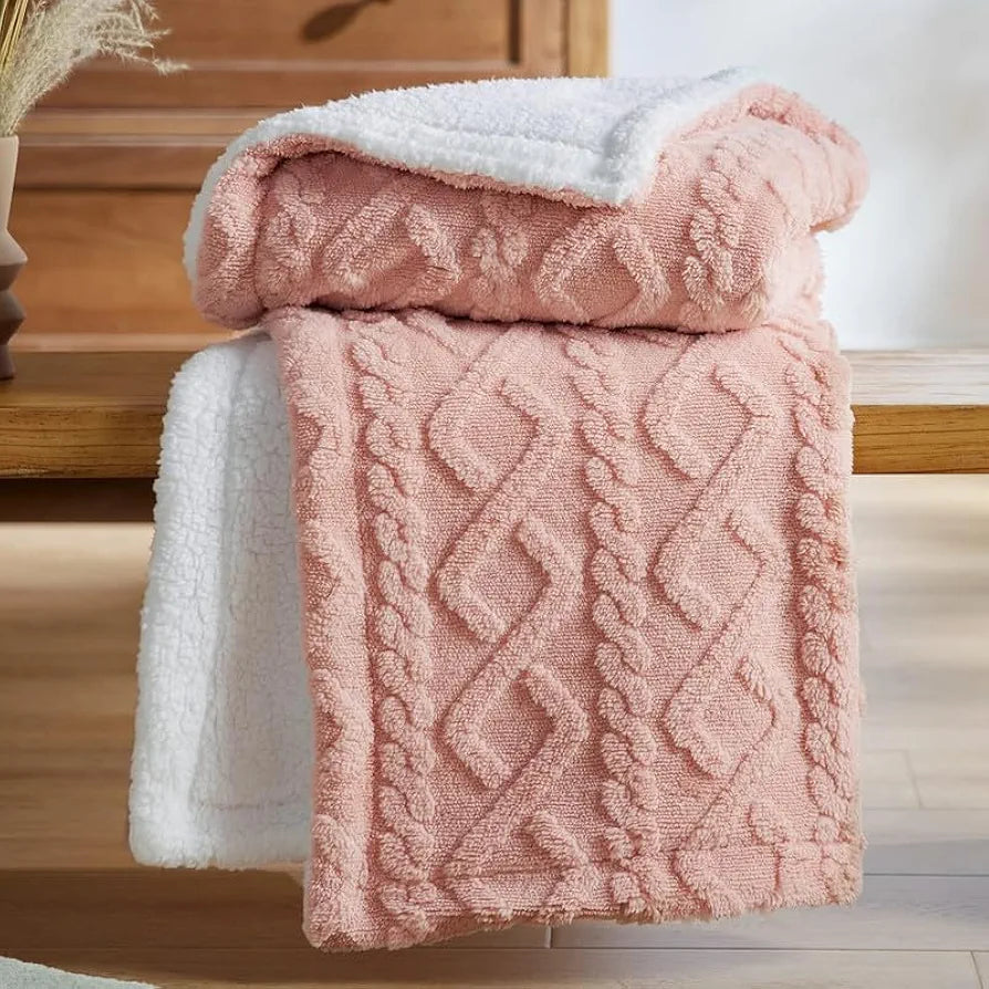 Homekart Flannel with Sherpa Luxurious Super Soft Reversible Double Bed Blanket for Winter 500GSM Blanket Quilt Rajaai Color Pink